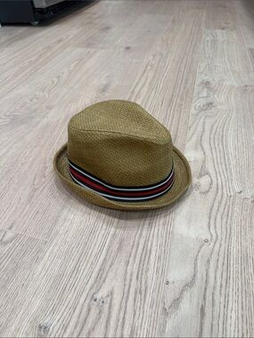 Woven Straw Trilby with Striped Band